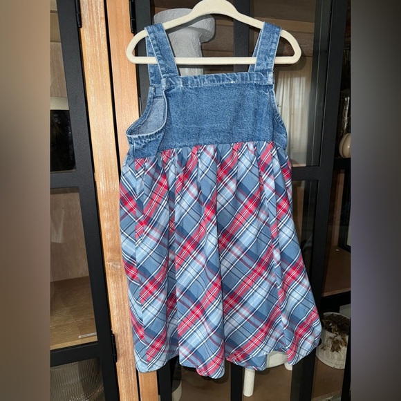 Vintage y2k I.N. girl embroidered denim dress apples plaid appliqué toddler girl - Picture 4 of 9